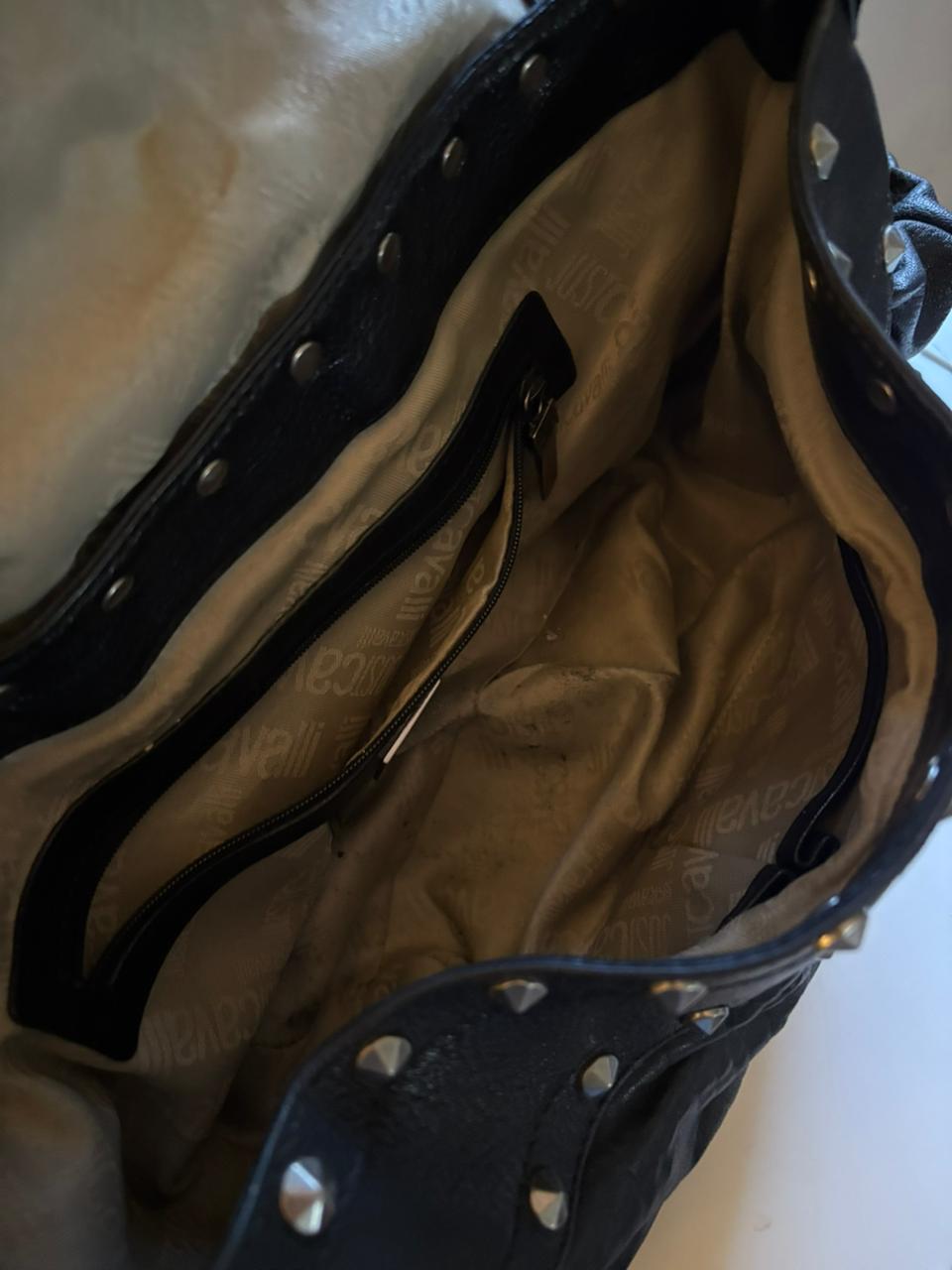 Just Cavalli leather studded shoulder bag