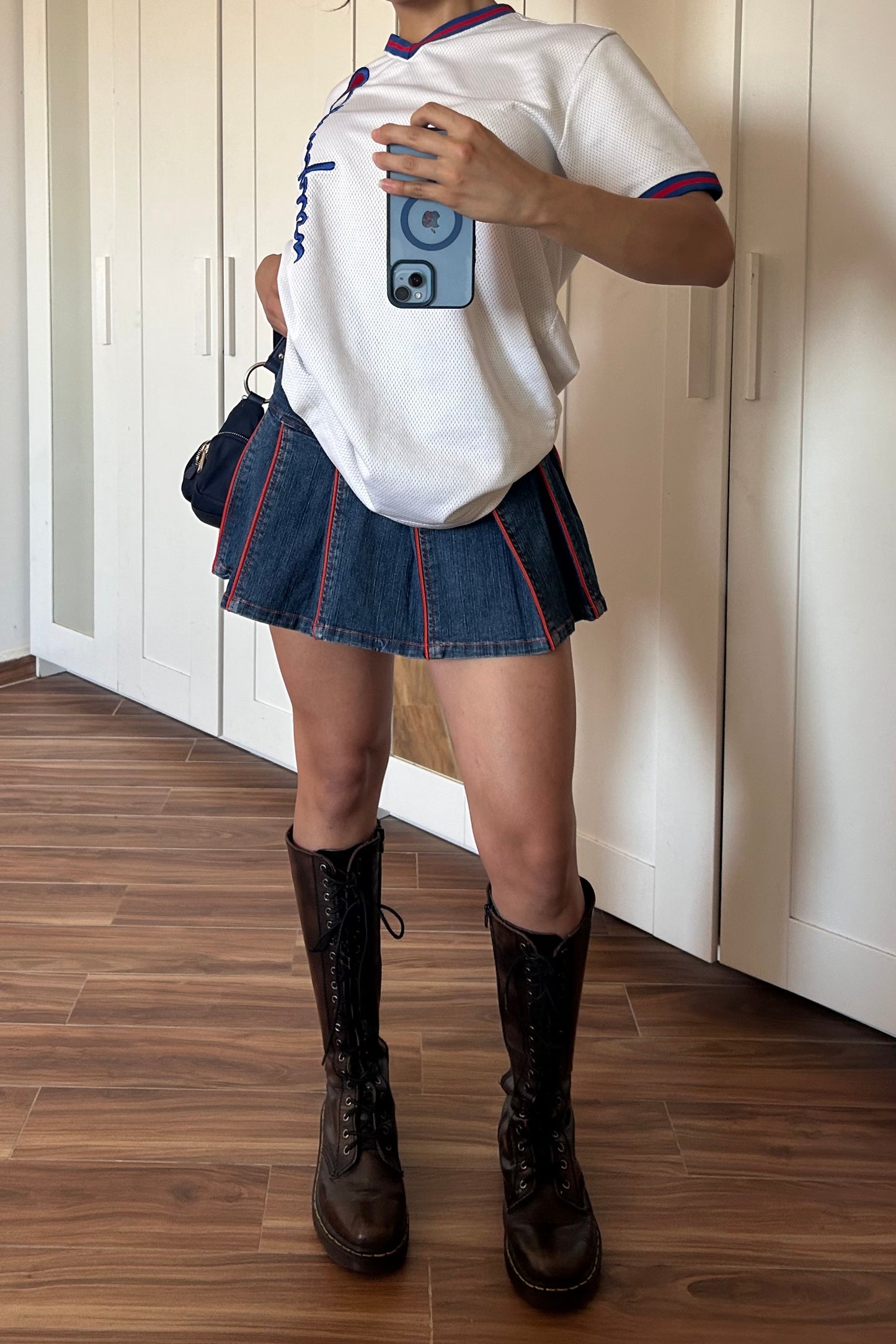 Denim mini red zippers mini skirt