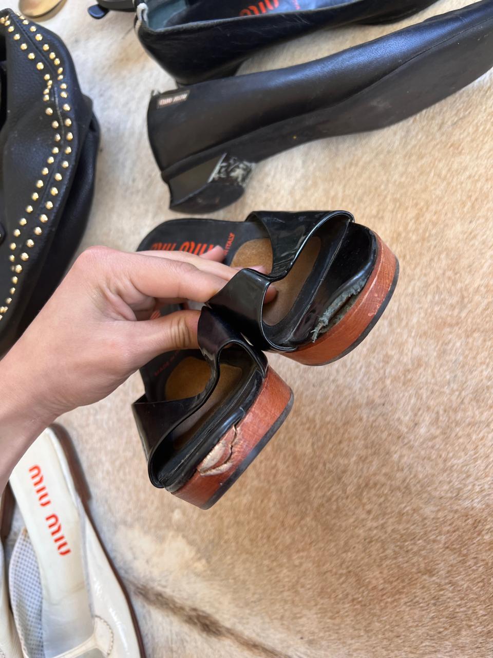 Miu Miu black patent leather wooden heels