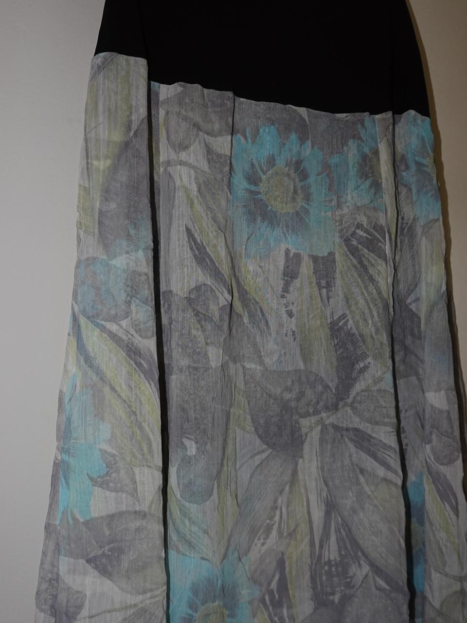 Floral unsymmetric mesh maxi skirt