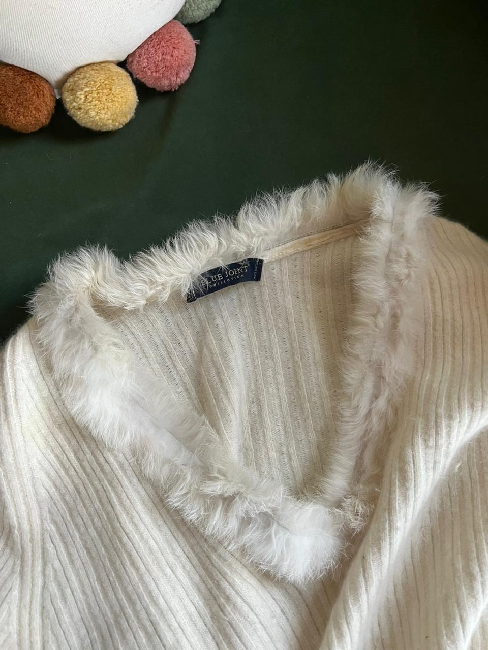 White fuzzy long sleeve top