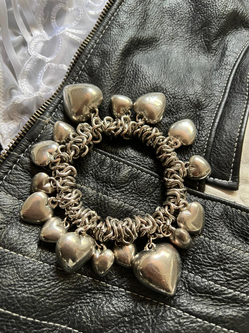 Heart charms chrome bracelet
