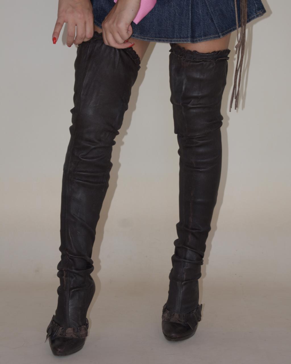 Vintage 90s YSL leather thigh high heeled boots