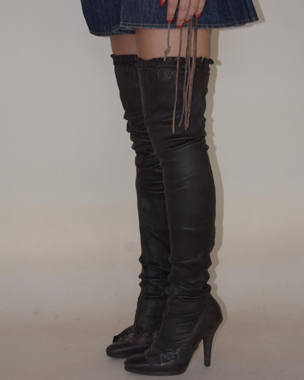 Vintage 90s YSL leather thigh high heeled boots
