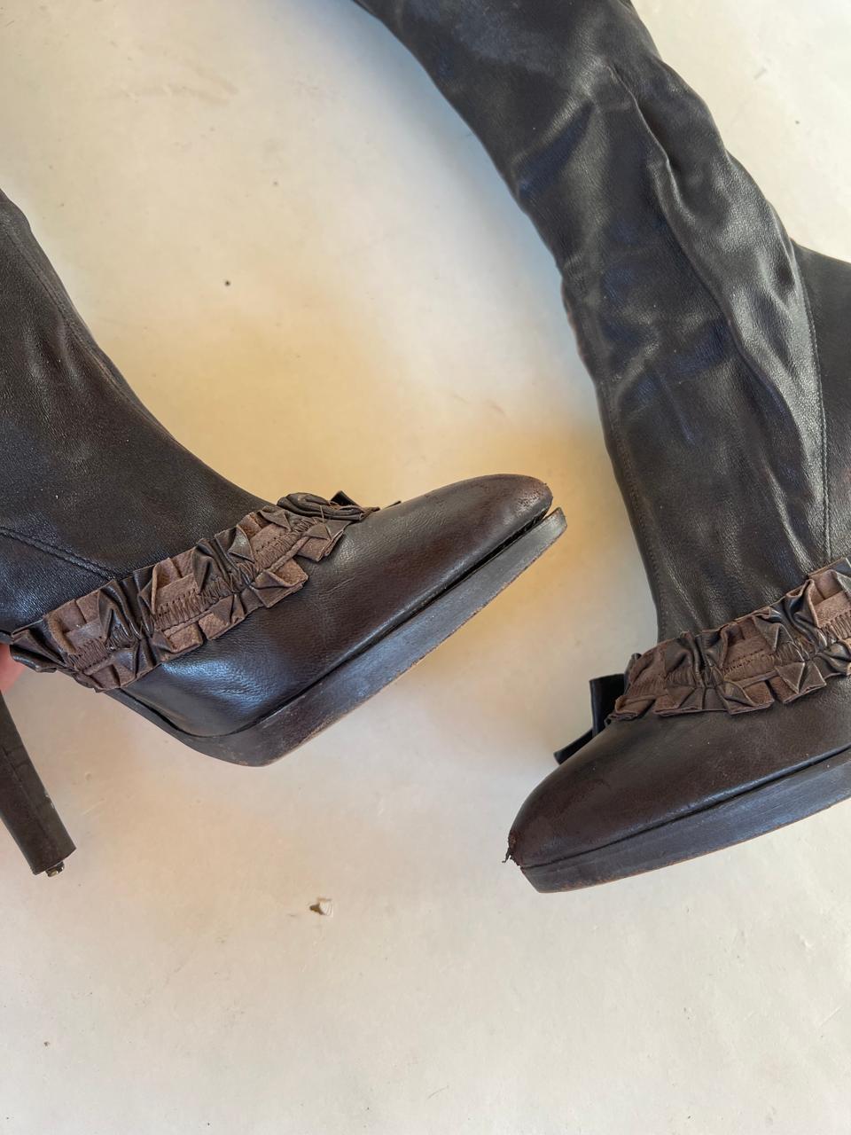 Vintage 90s YSL leather thigh high heeled boots