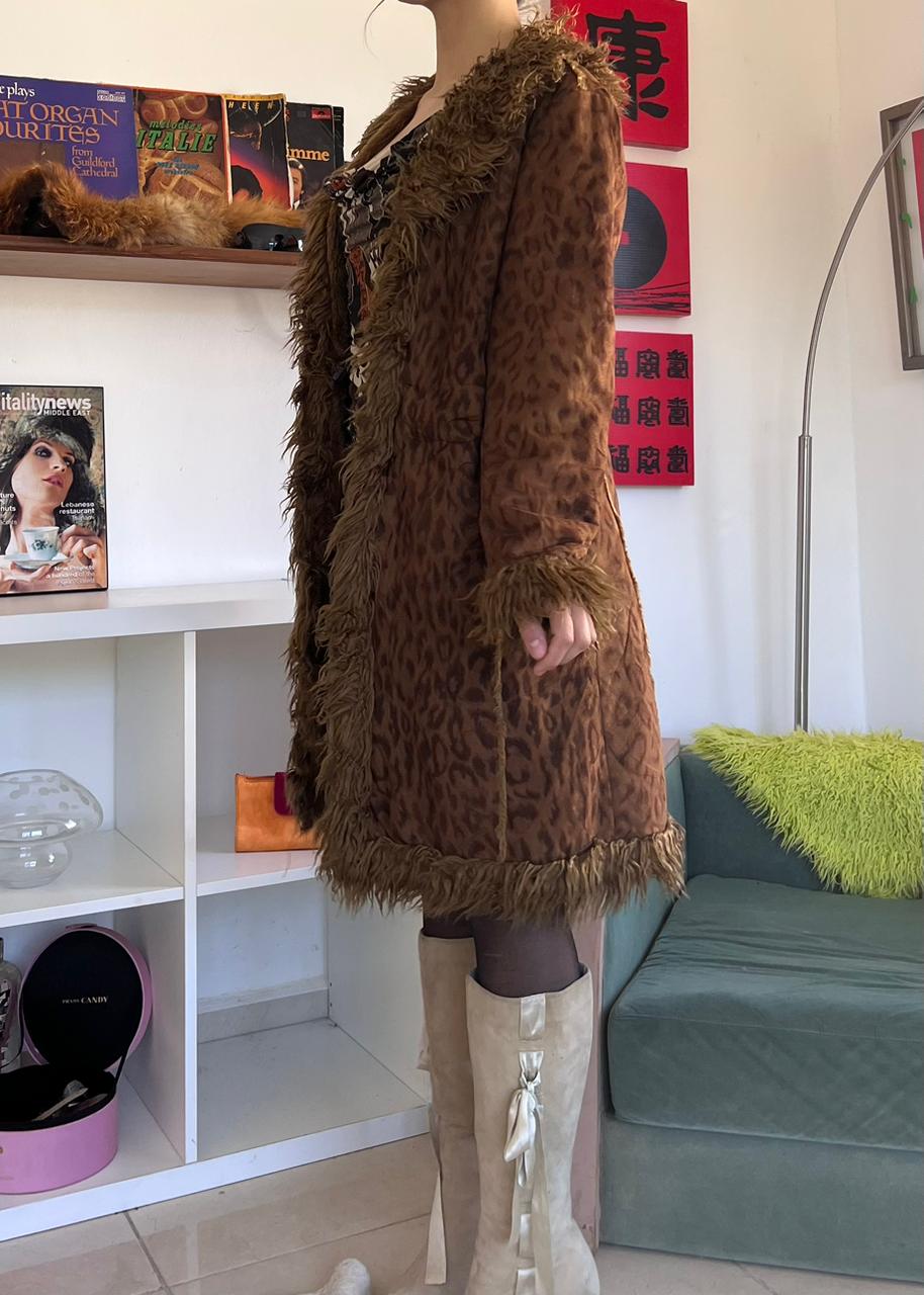 Afghan animal print suede midi coat