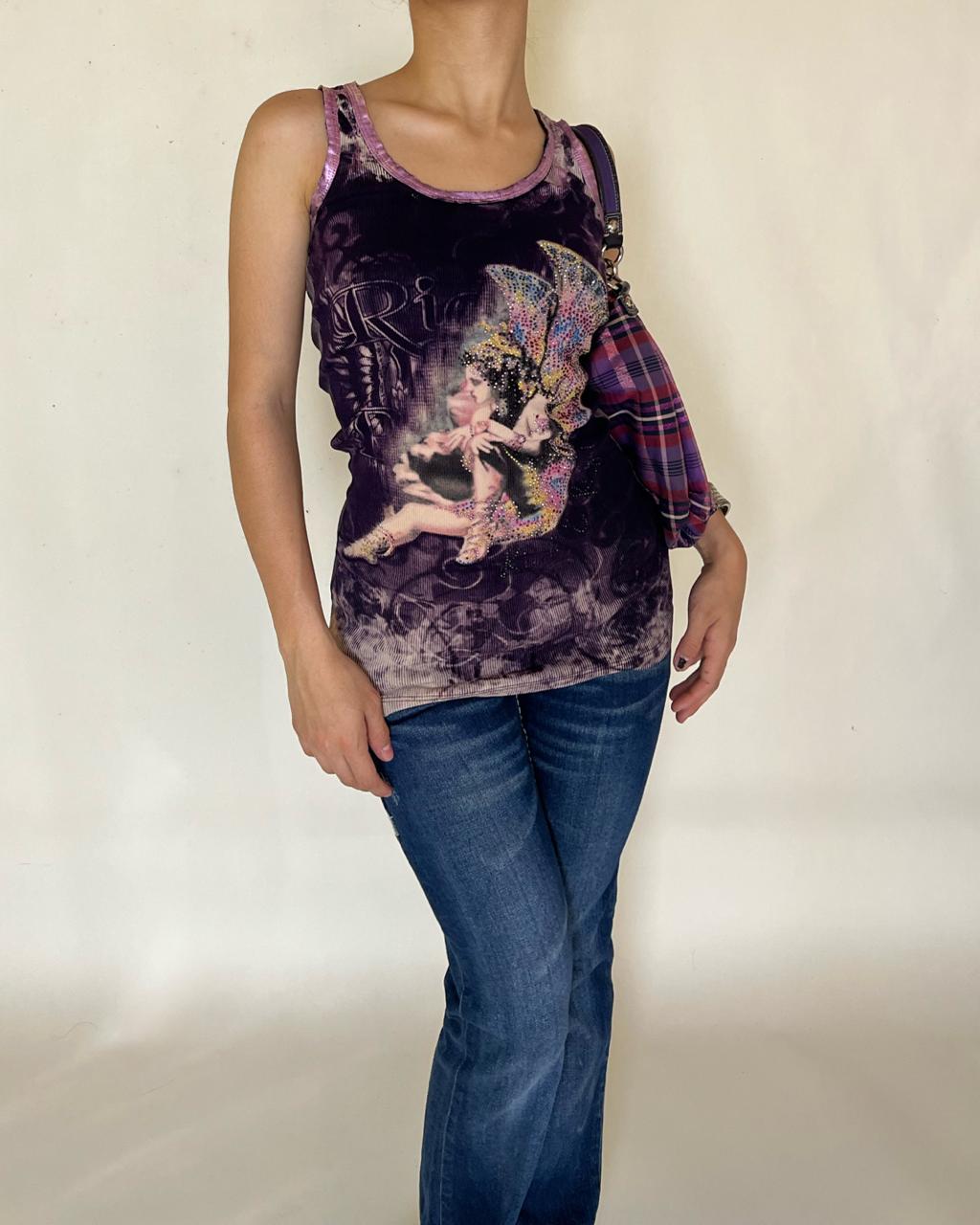Gothic graphic tie dye long tank top