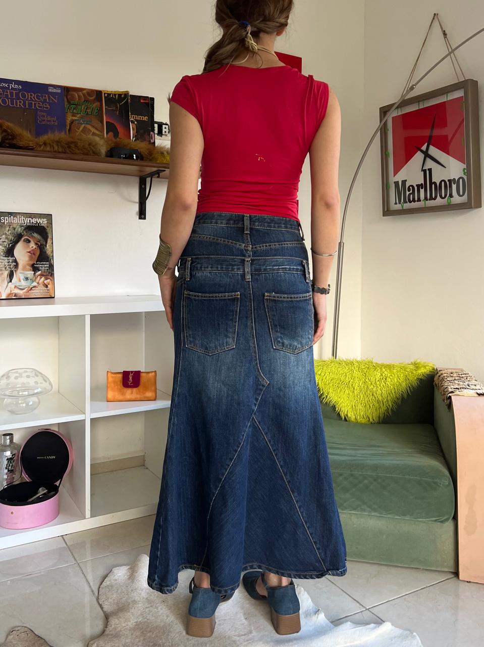 Y2k denim high waist maxi skirt