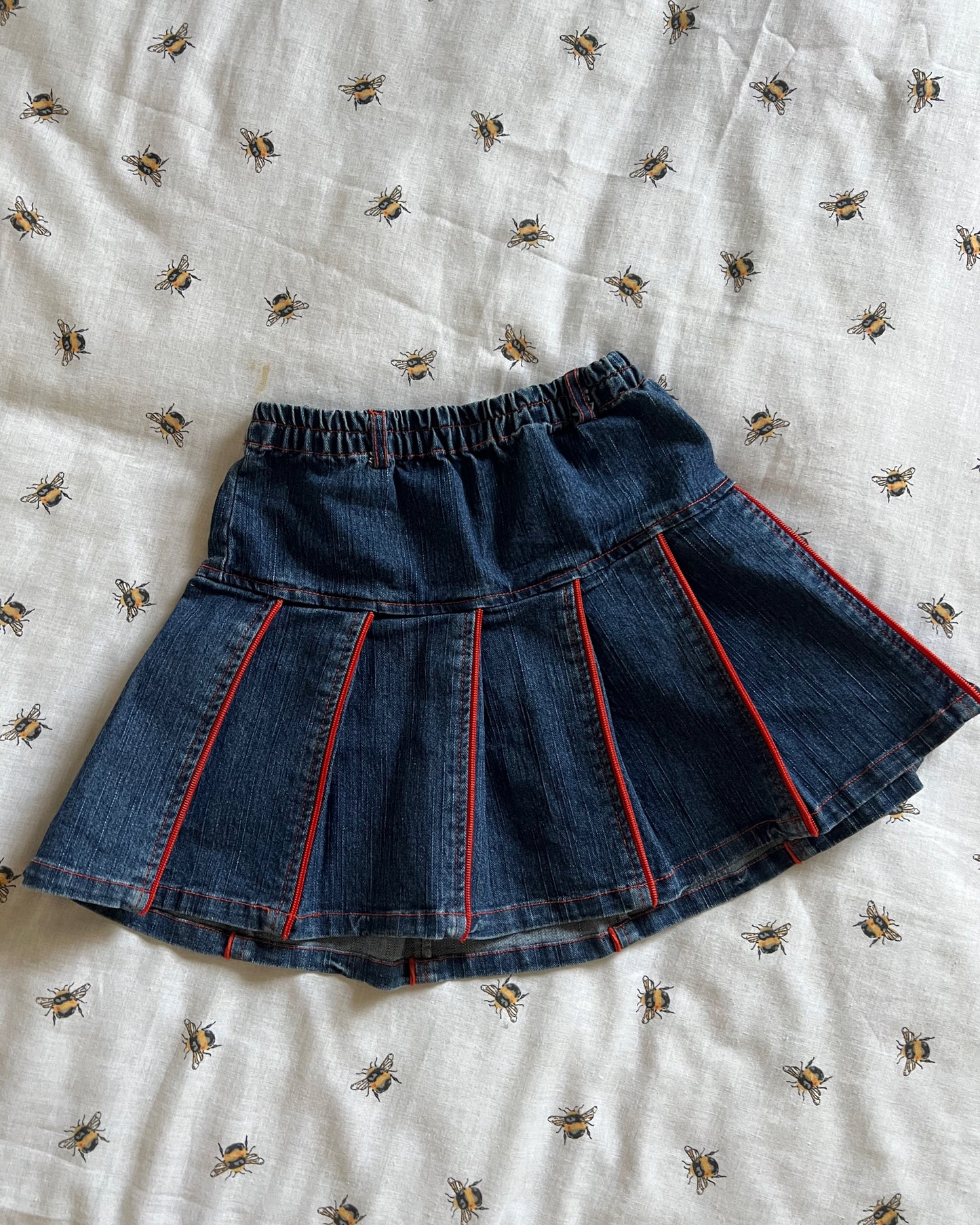 Denim mini red zippers mini skirt