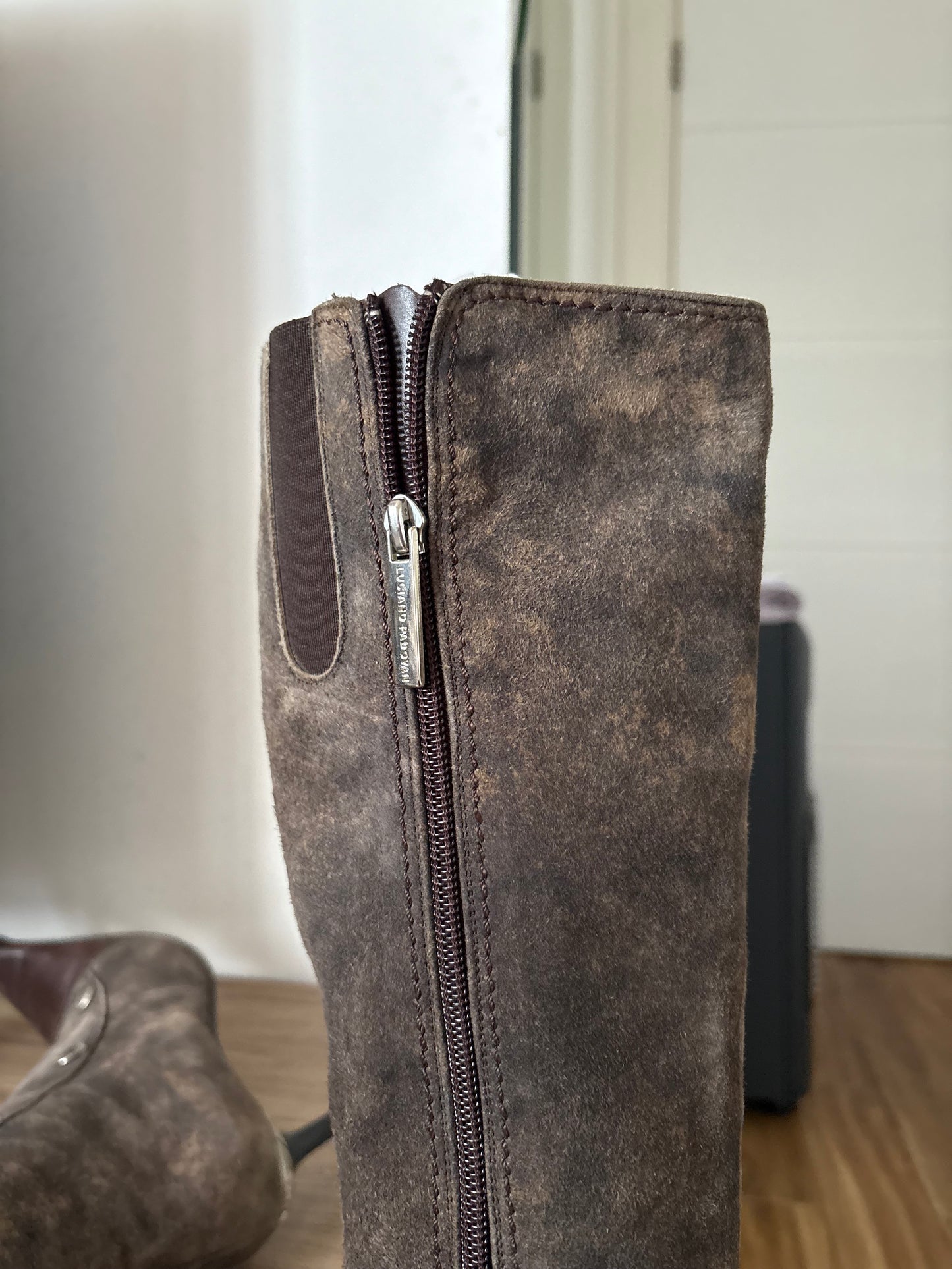 Luciano Padovan suede pointy knee high boots