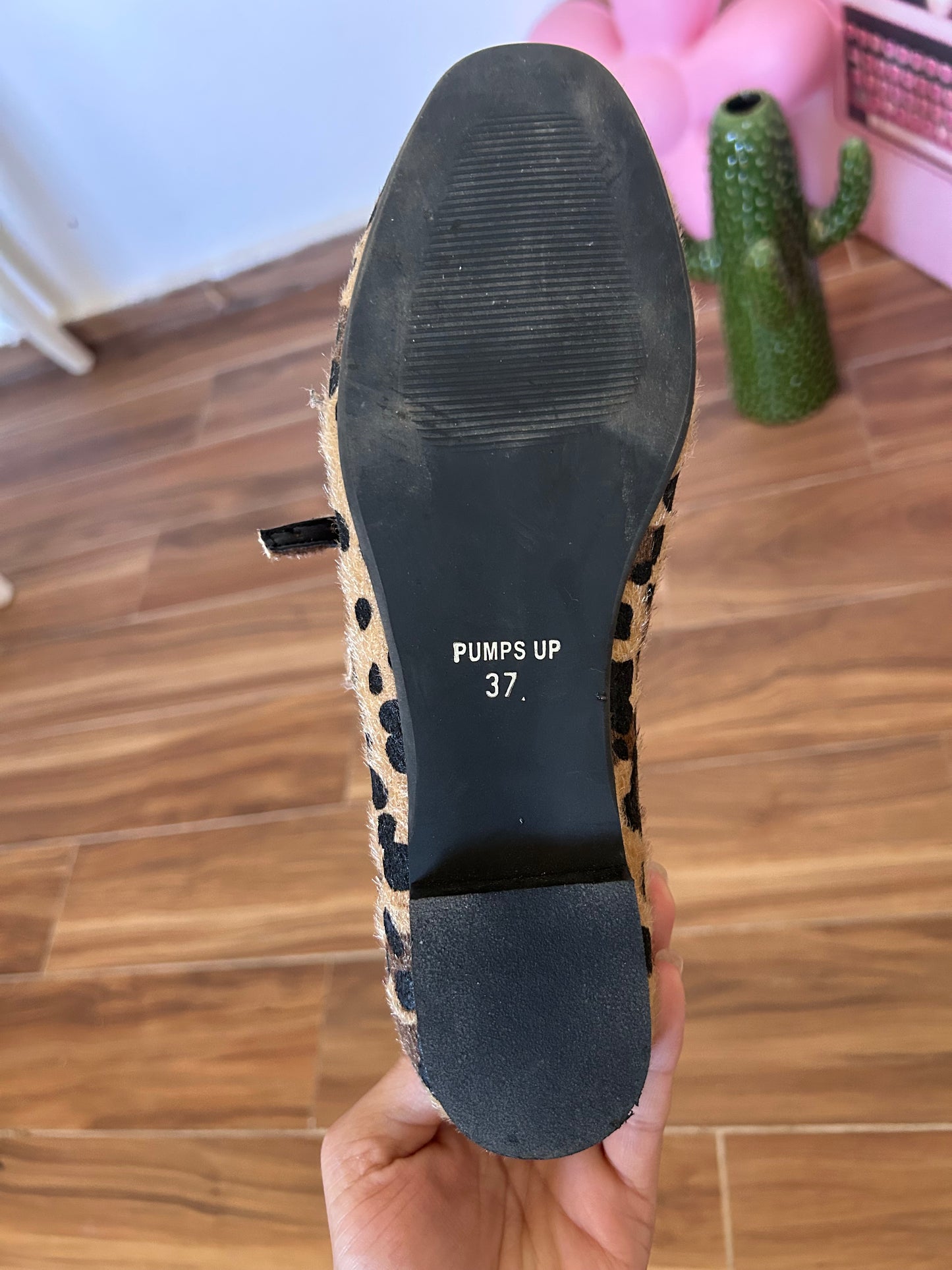 Leopard fur 3 straps ballet flats