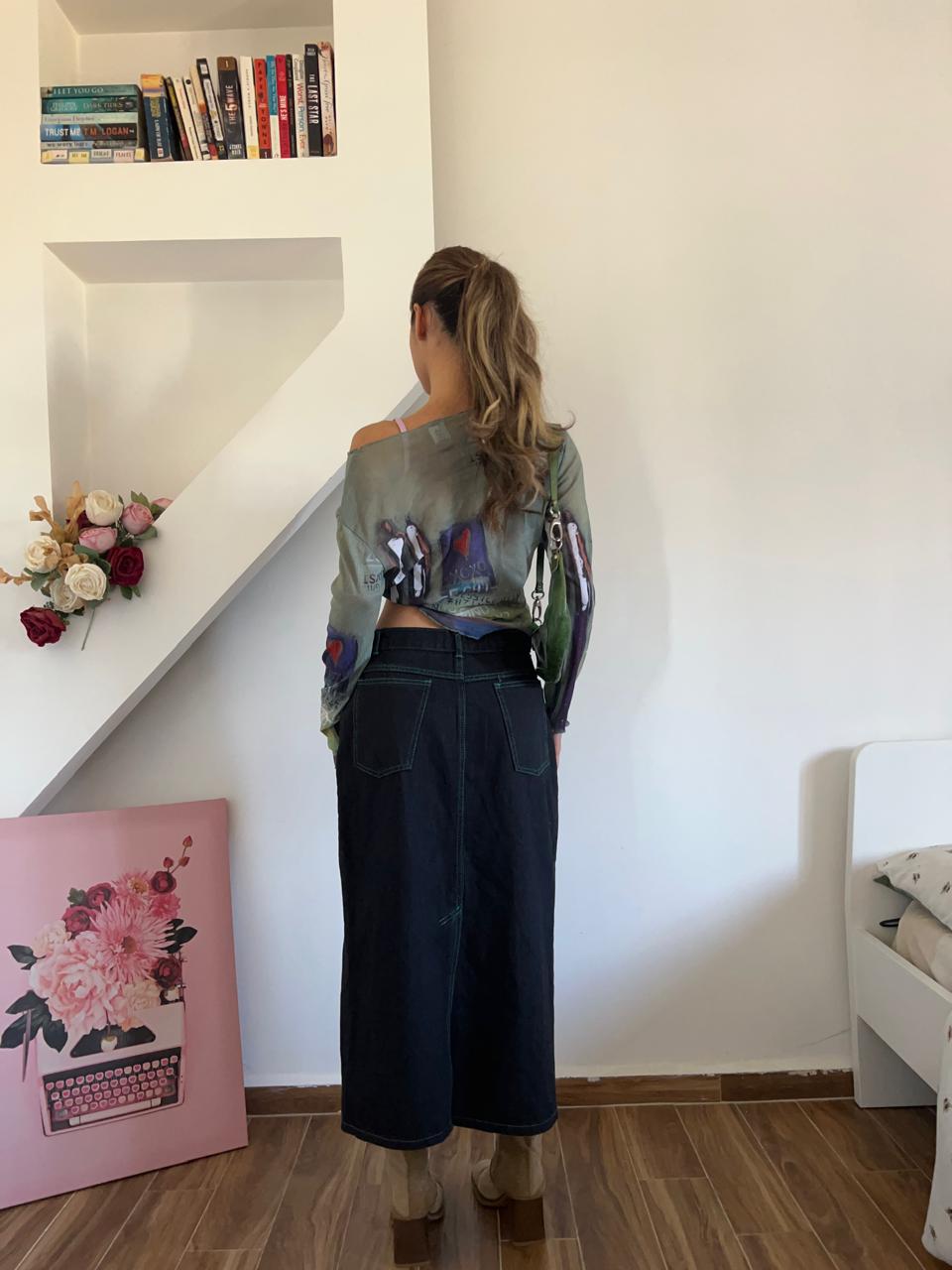 Black light denim maxi skirt