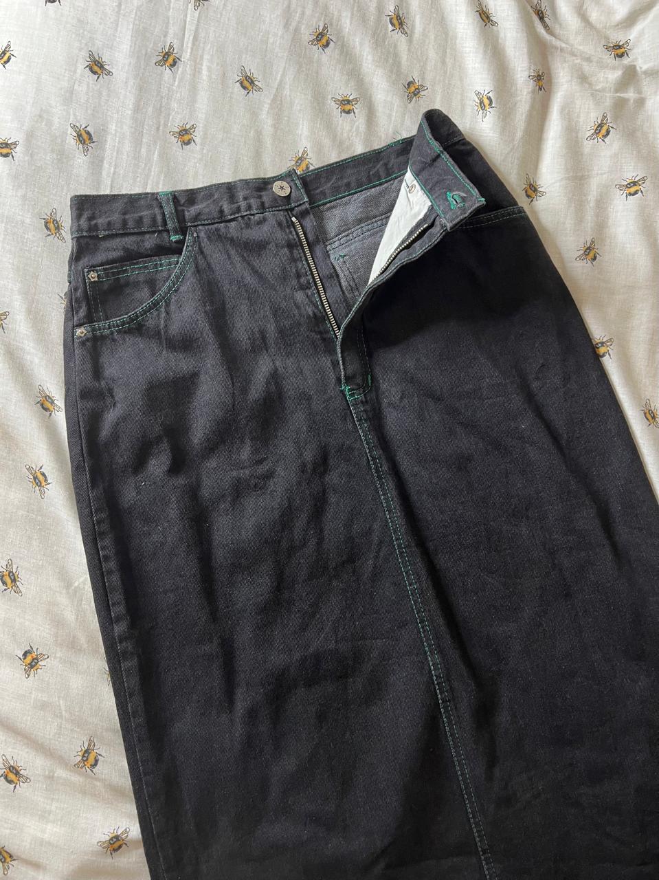 Black light denim maxi skirt