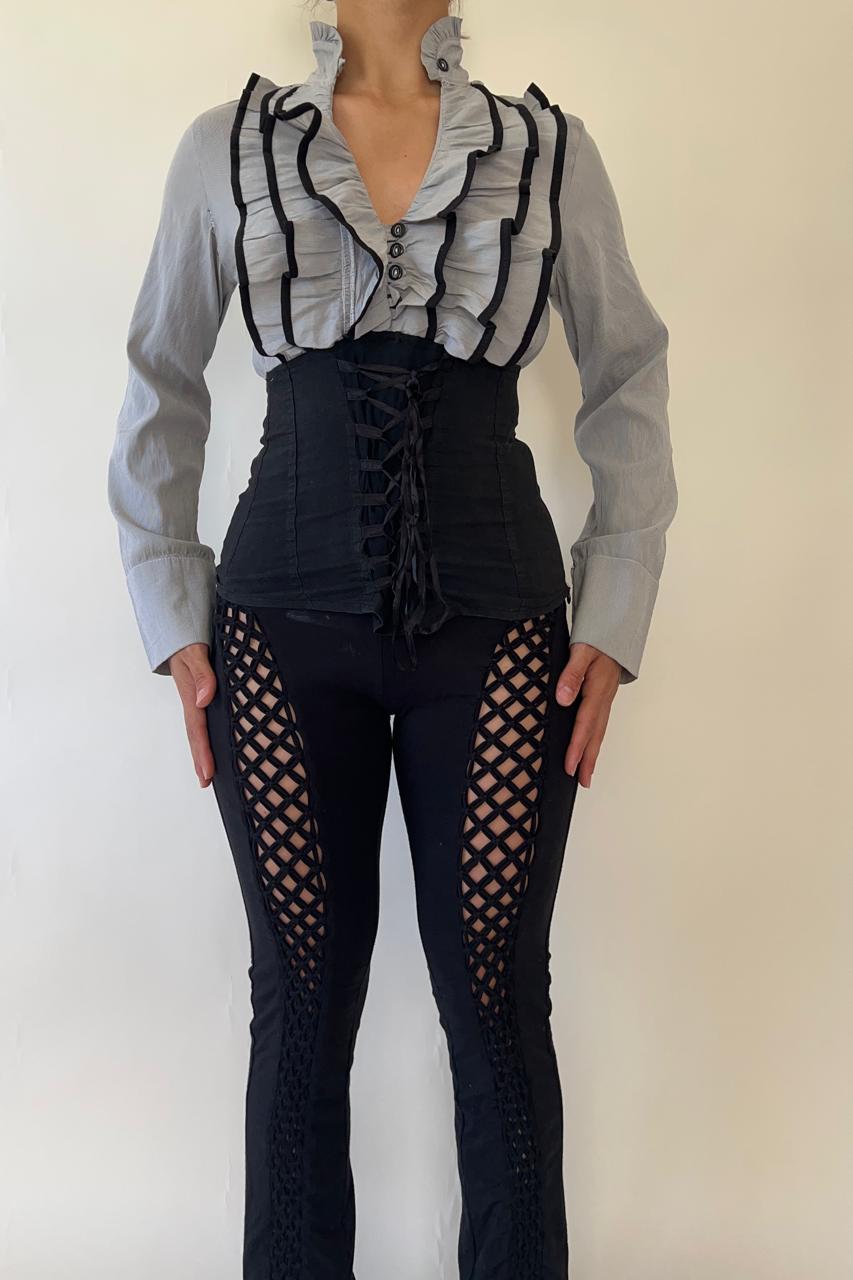 button up ruffled corset like blouse