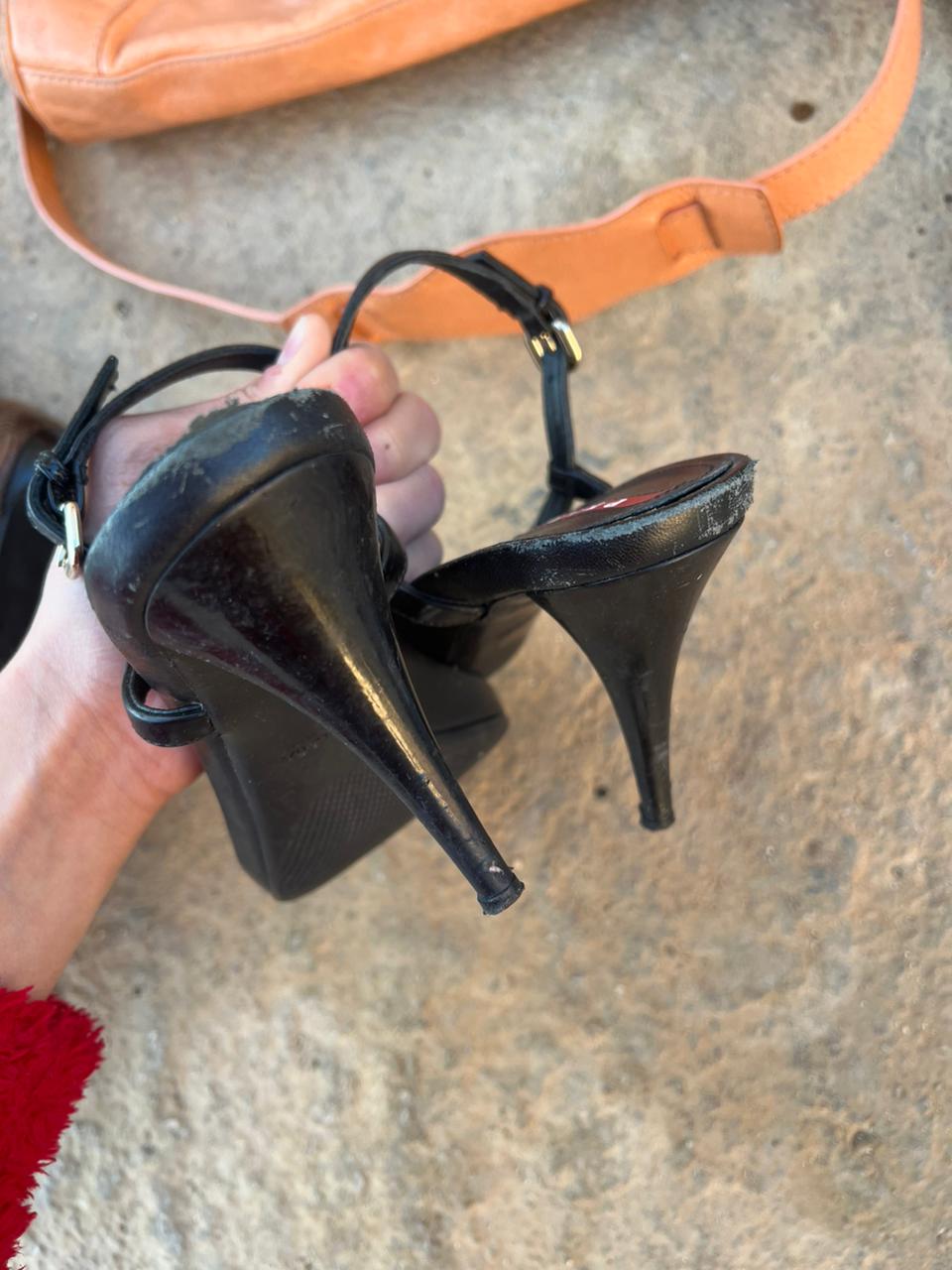 Prada black leather heeled sandals