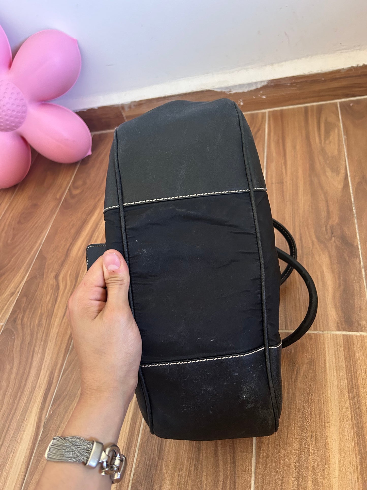 Prada Vintage nylon and leather moon bag
