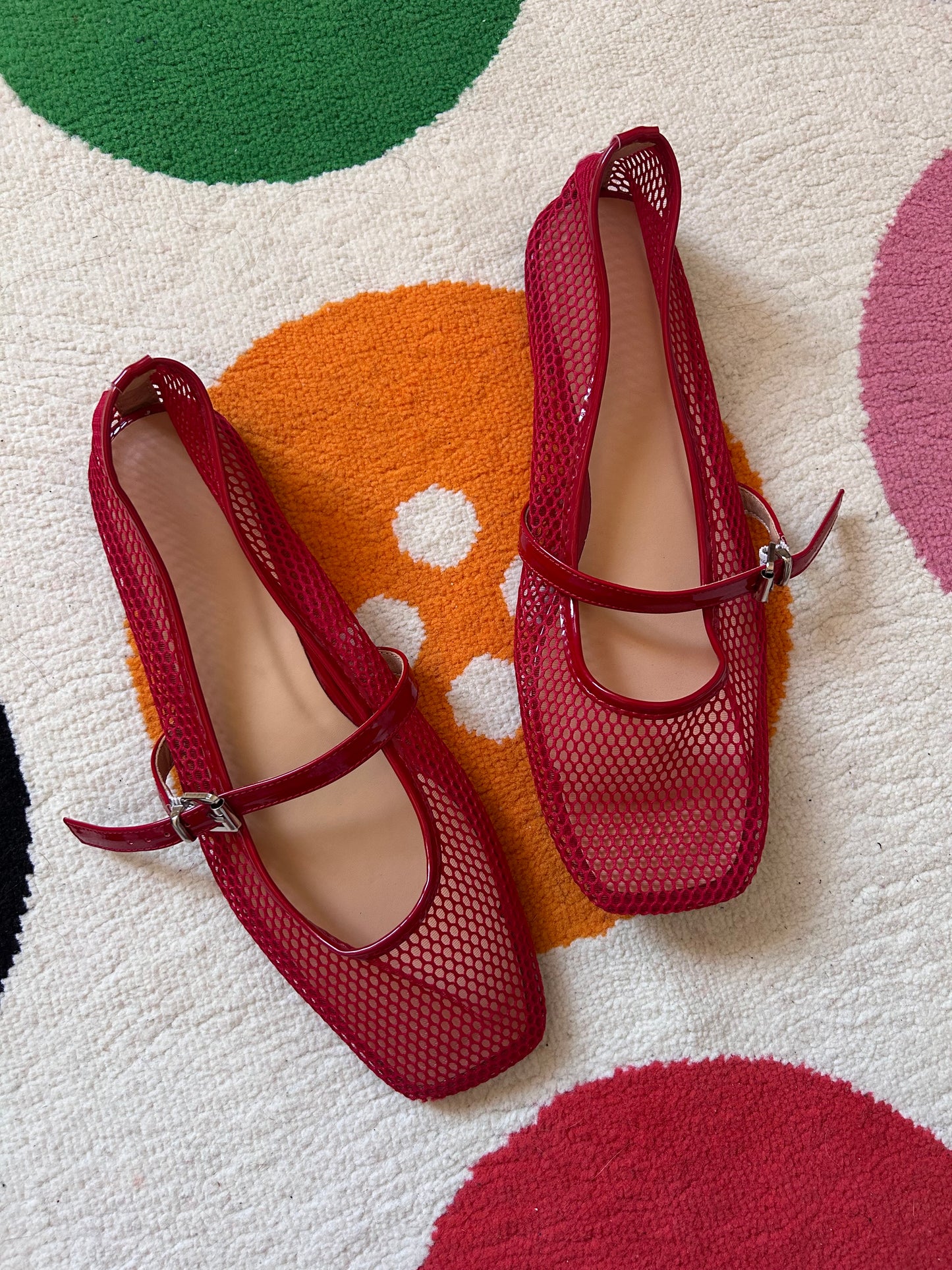 Red mesh mary jane flat