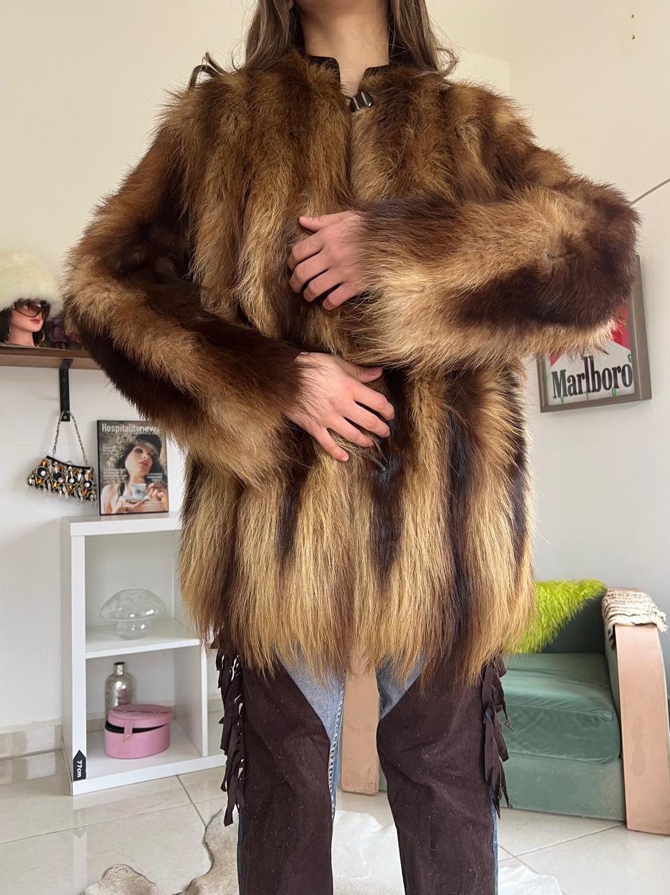 Real fur mini multicolor coat