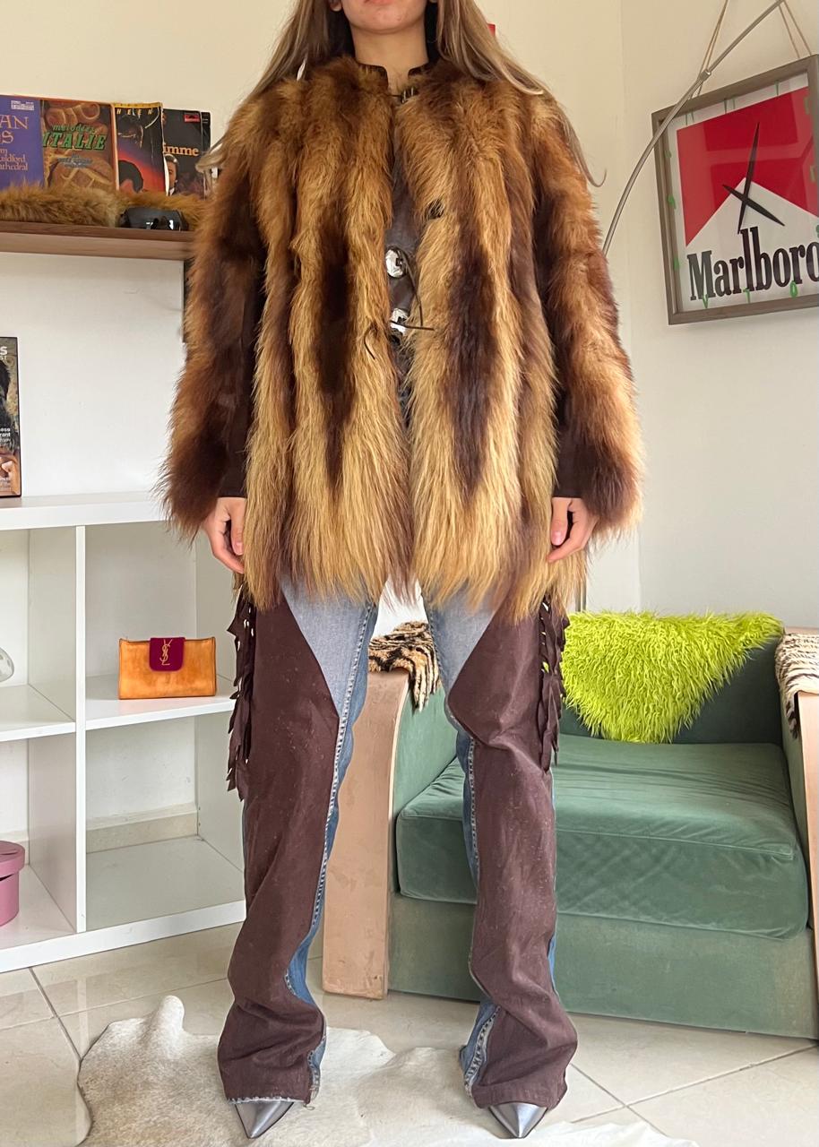 Real fur mini multicolor coat
