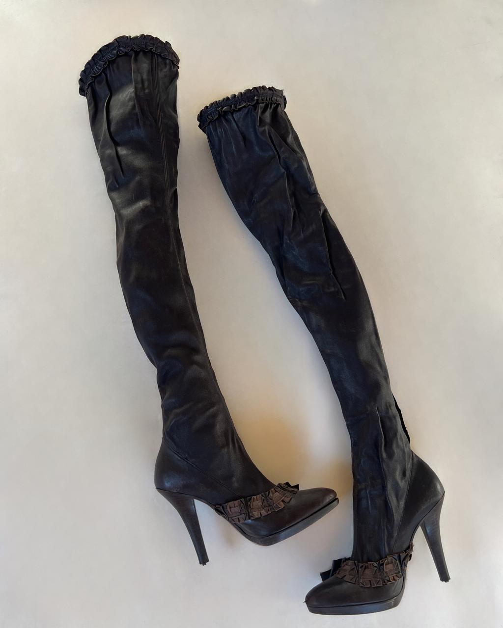 Vintage 90s YSL leather thigh high heeled boots