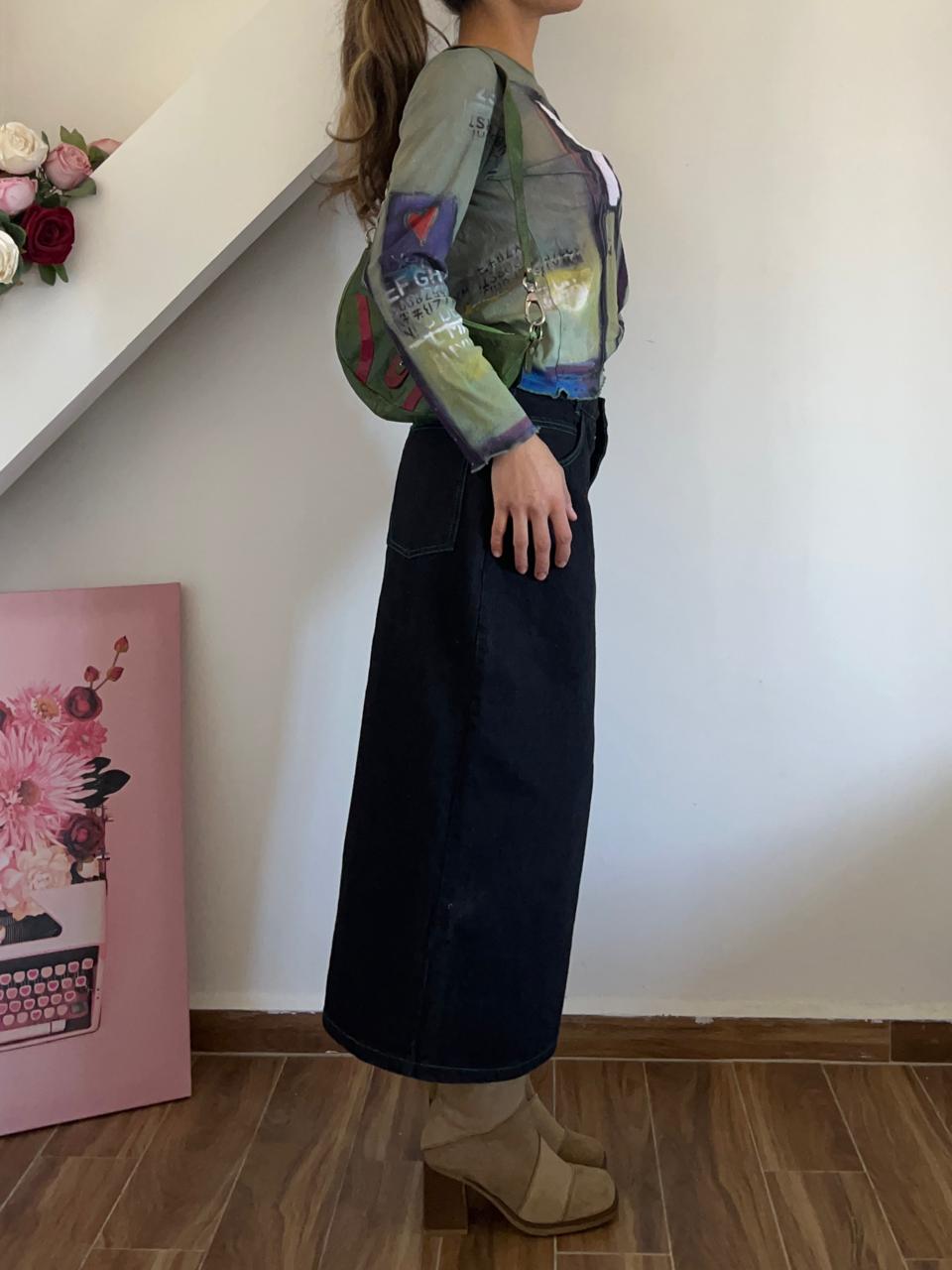 Black light denim maxi skirt