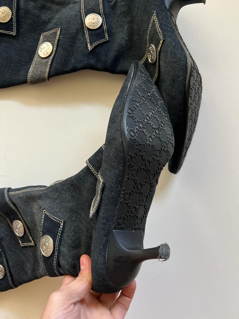 Denim y2k pointed heeled boots