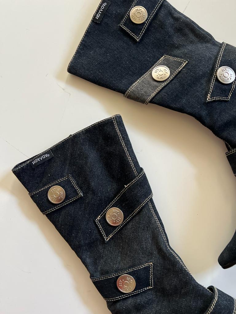 Denim y2k pointed heeled boots