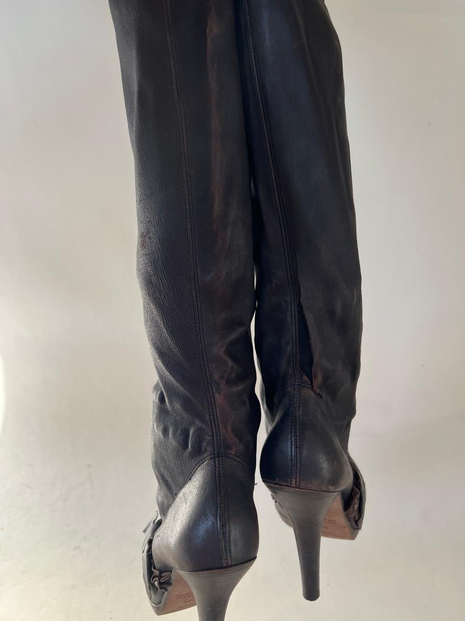 Vintage 90s YSL leather thigh high heeled boots