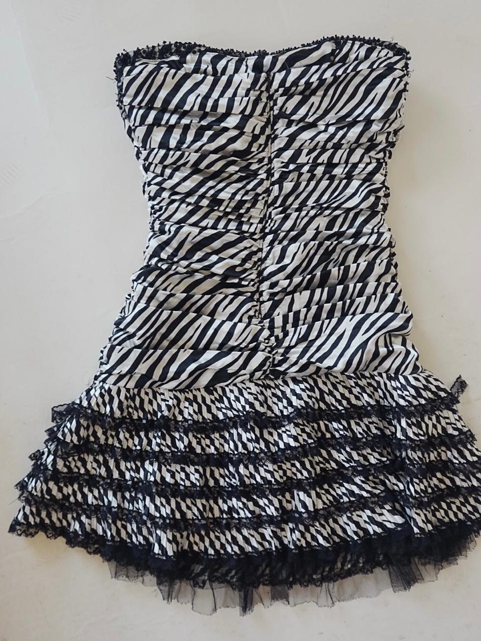 Zebra print y2k ruffled mini strapless dress