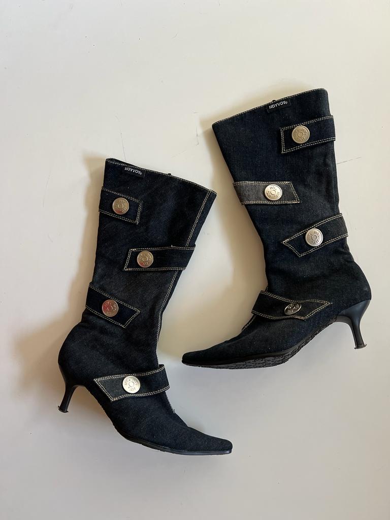 Denim y2k pointed heeled boots