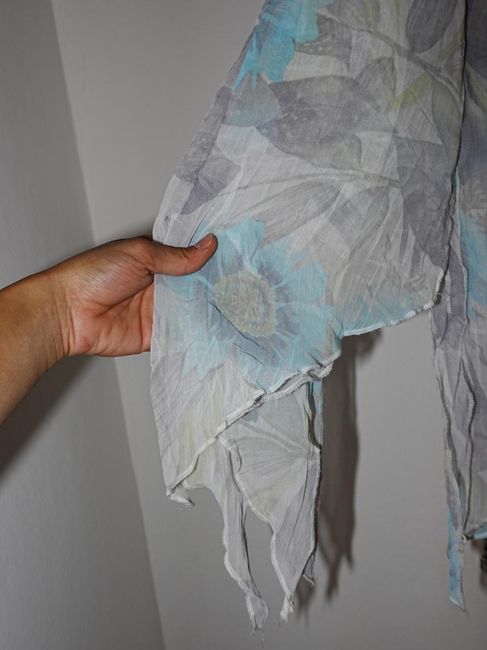 Floral unsymmetric mesh maxi skirt