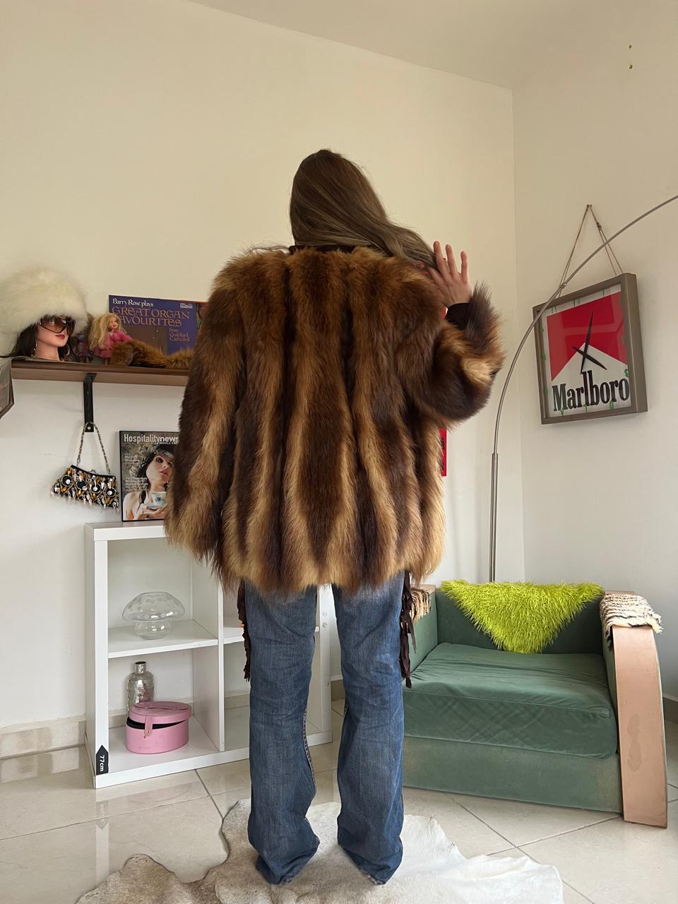 Real fur mini multicolor coat