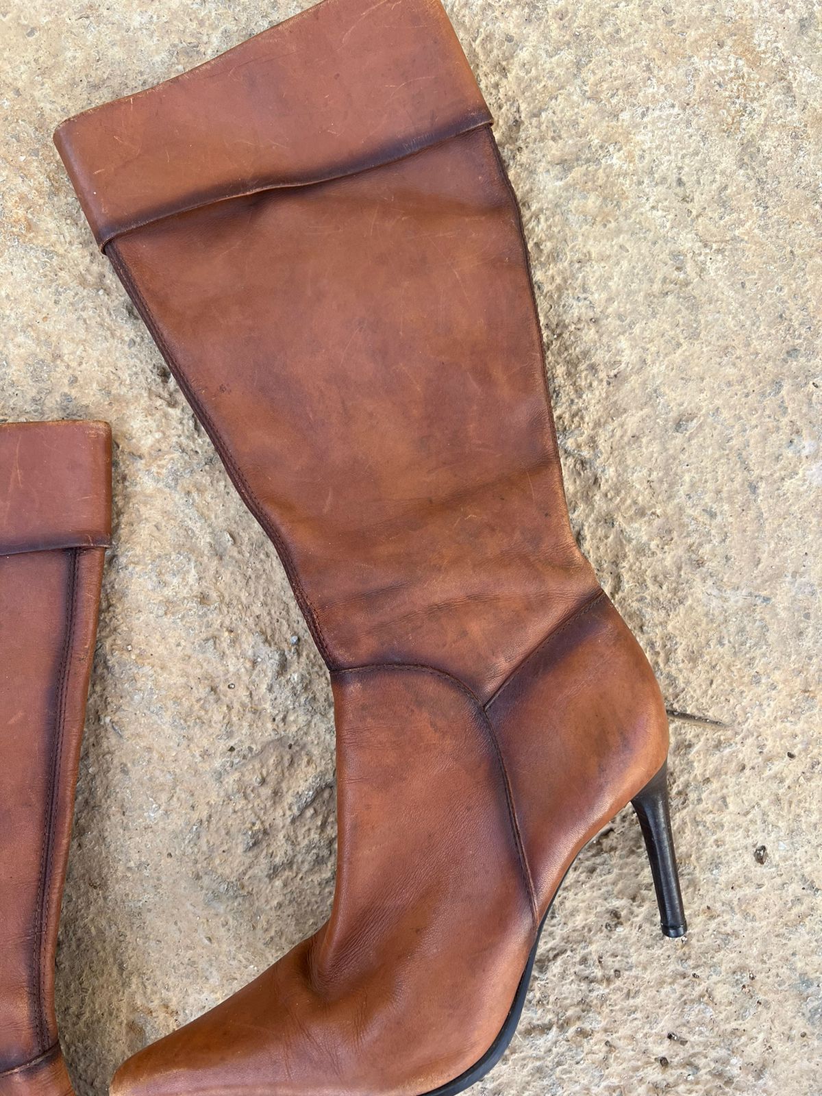 Faith leather pointy knee high heeled boots