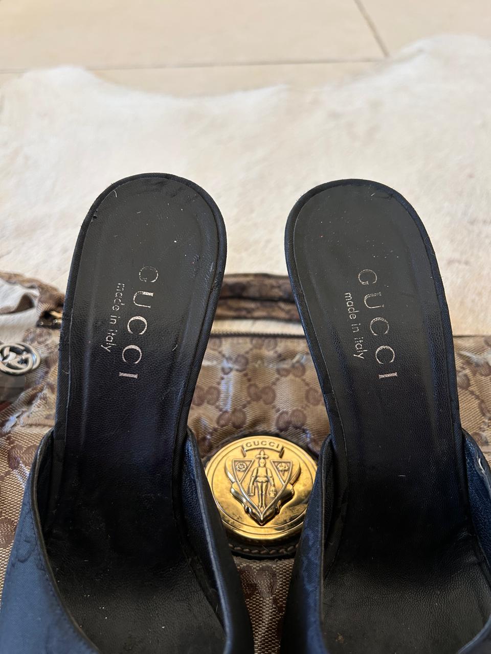 Gucci monogram heeled mules