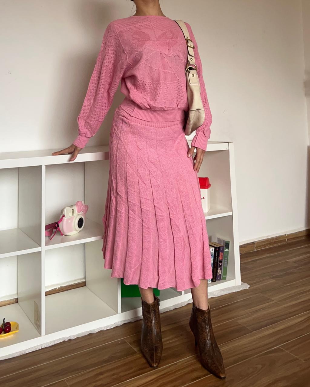 Pink midi/maxi skirt knitted set