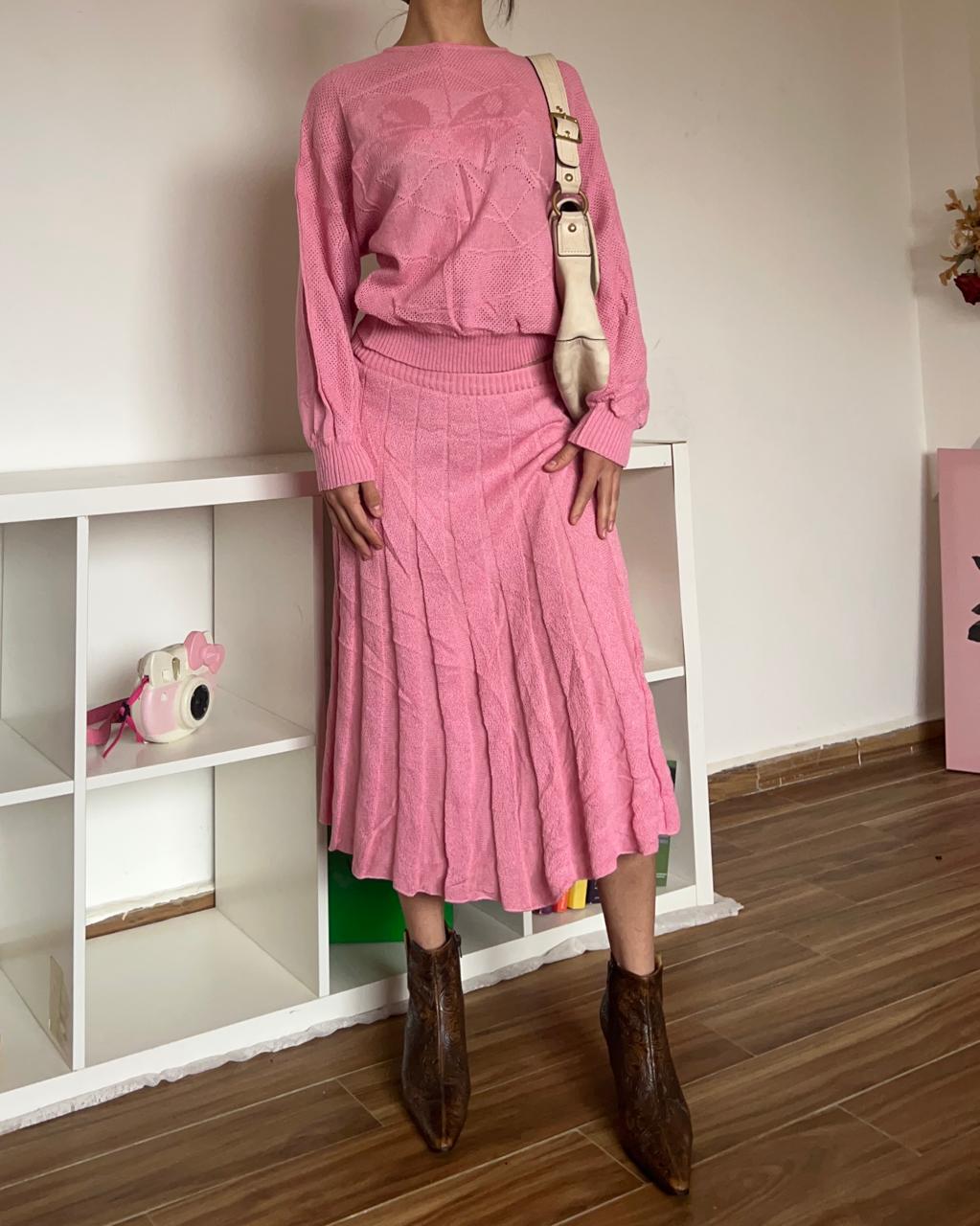 Pink midi/maxi skirt knitted set
