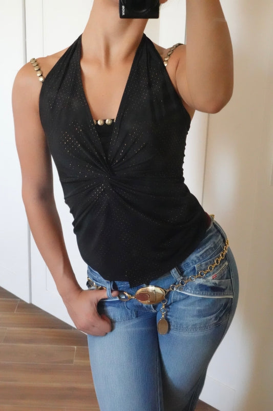 Y2k halter black top