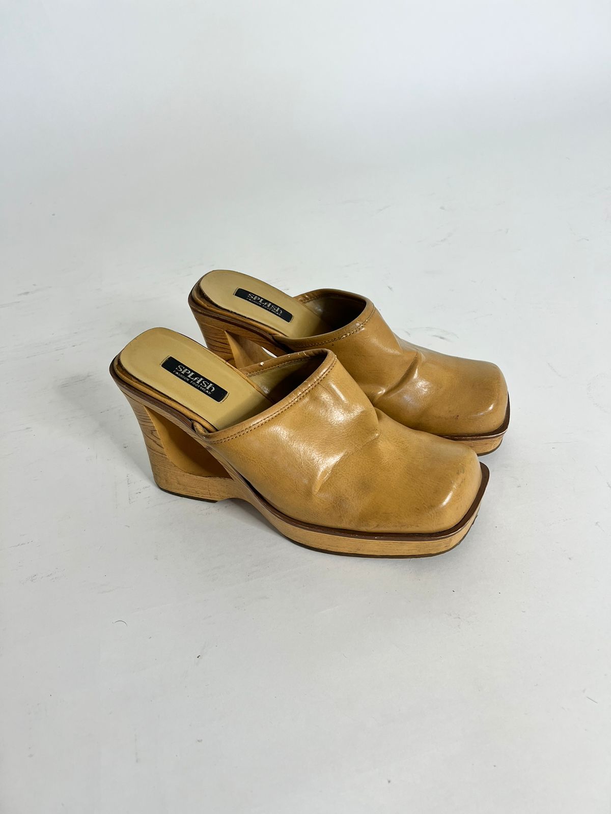 y2k square toe heeled platform mules