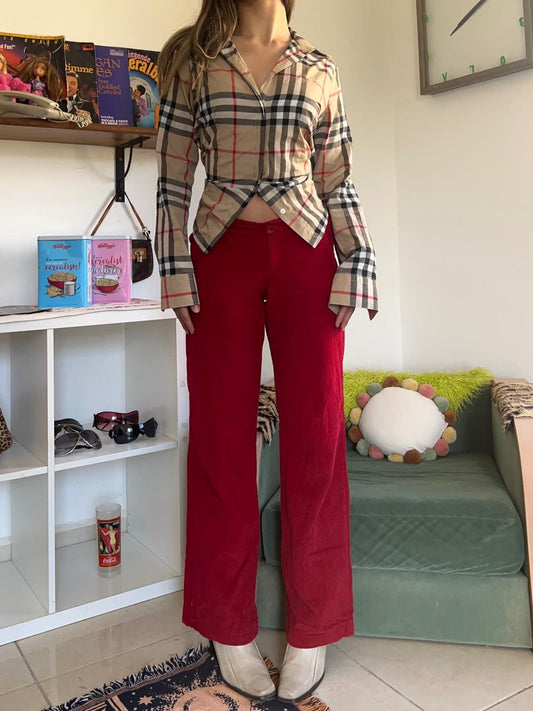 Red corduroy low waist pants