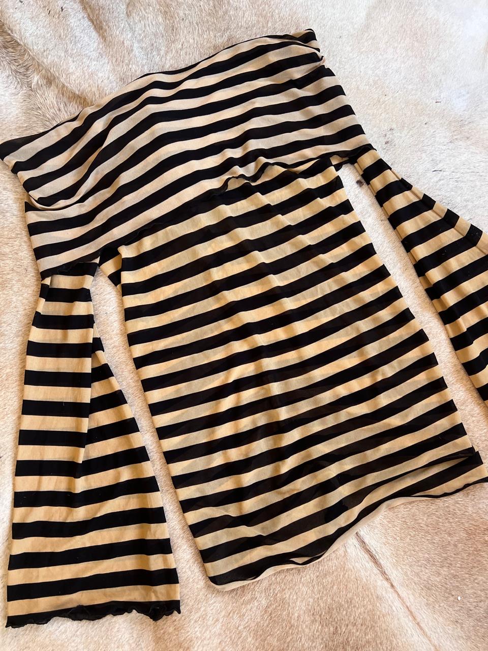 Striped mesh flowy sleeves off shoulder top/mini dress