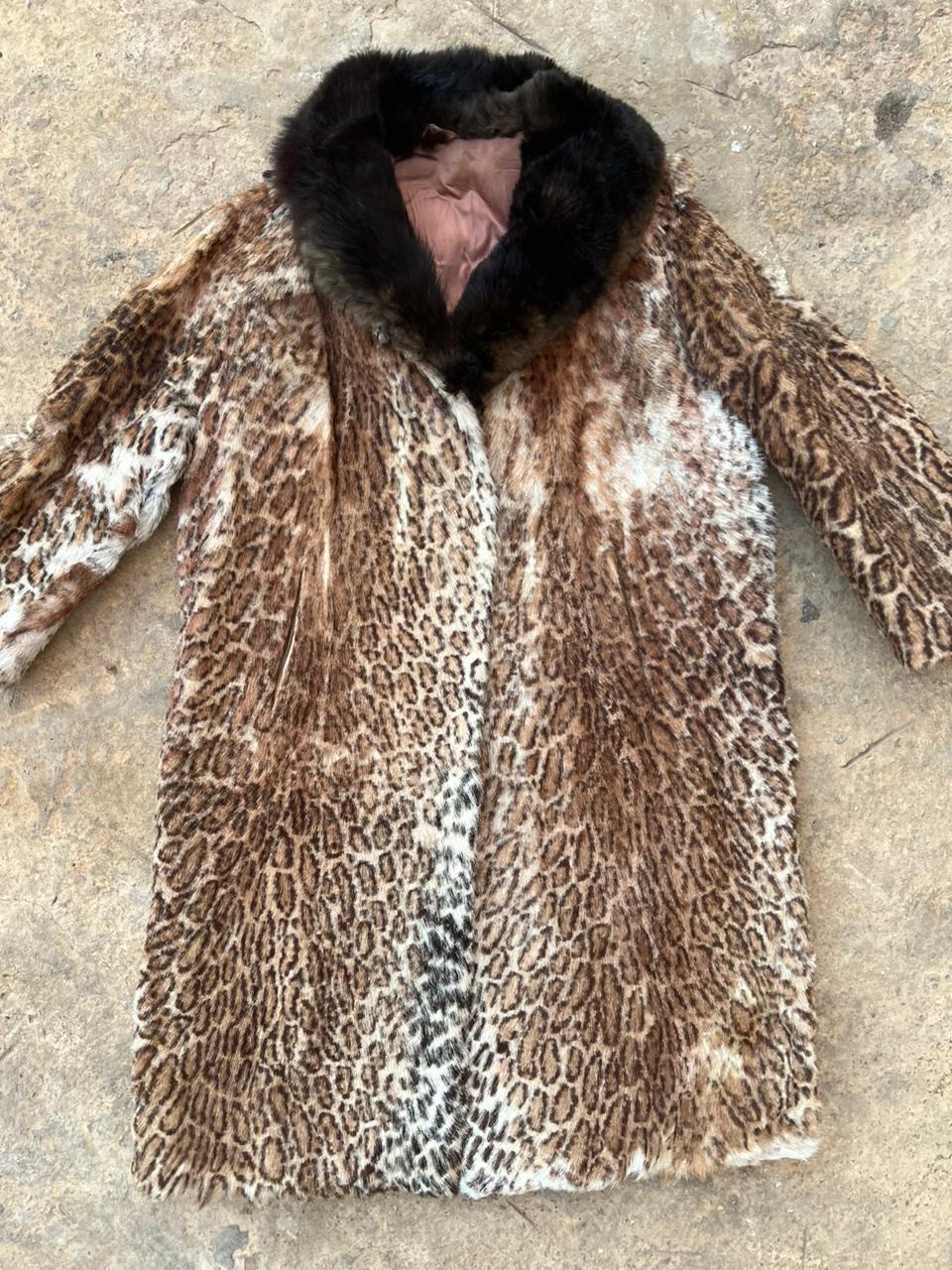 Animal print real long fur coat