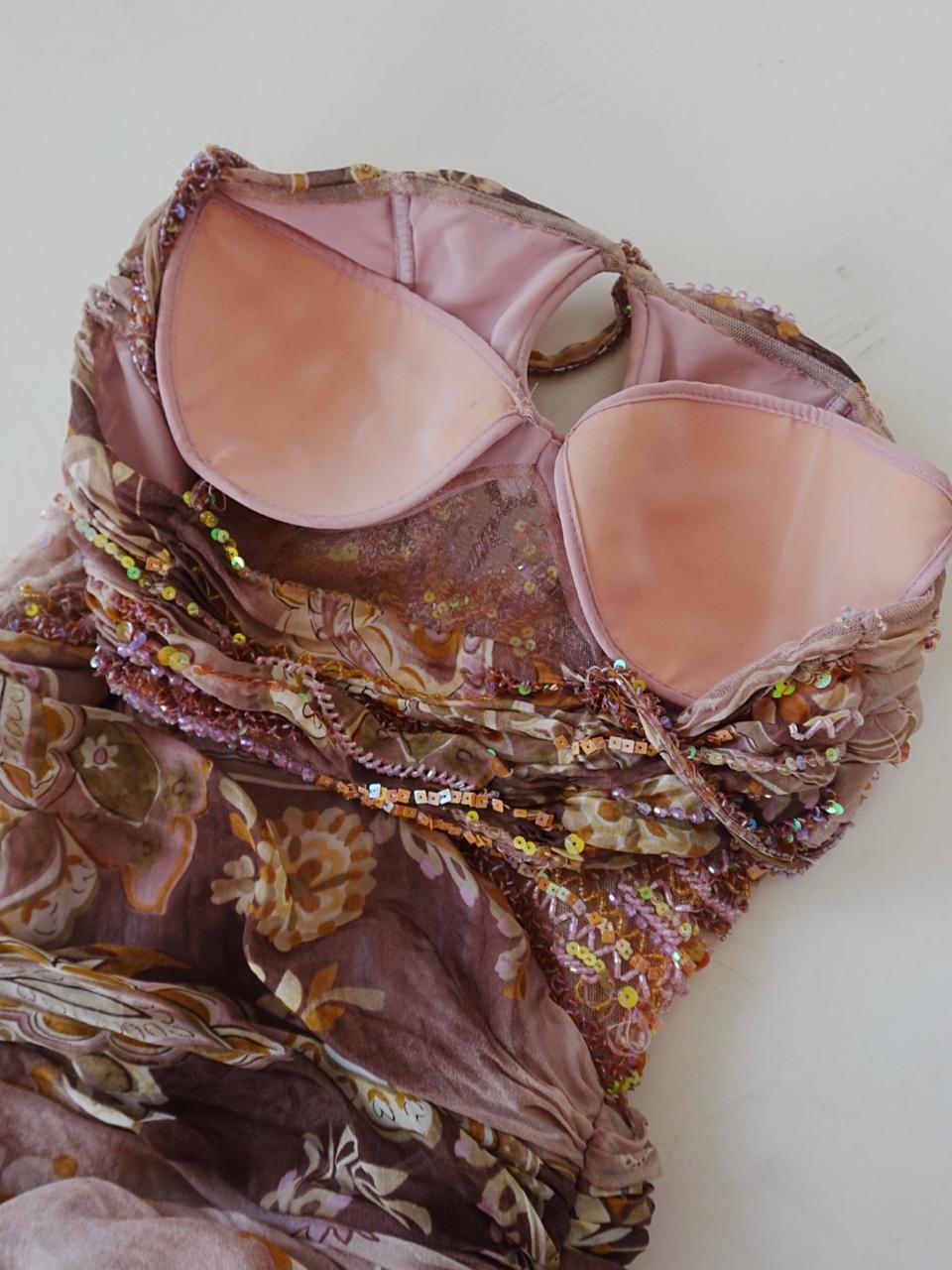Vintage Cappuccini silk beaded halter gown dress