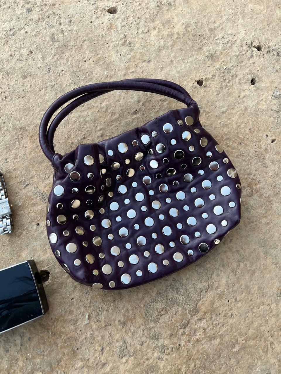 Y2k nine west purple studded leather bag