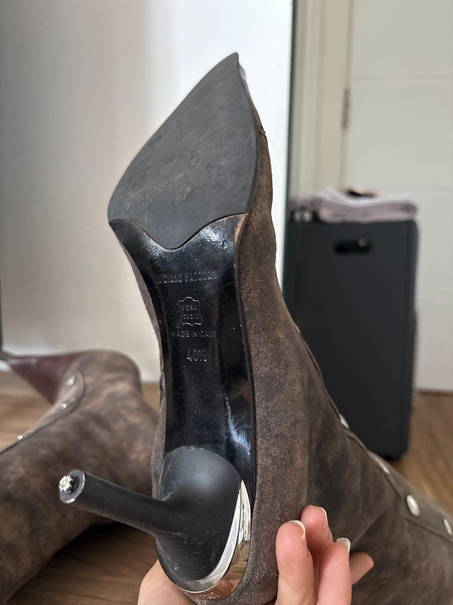 Luciano Padovan suede pointy knee high boots