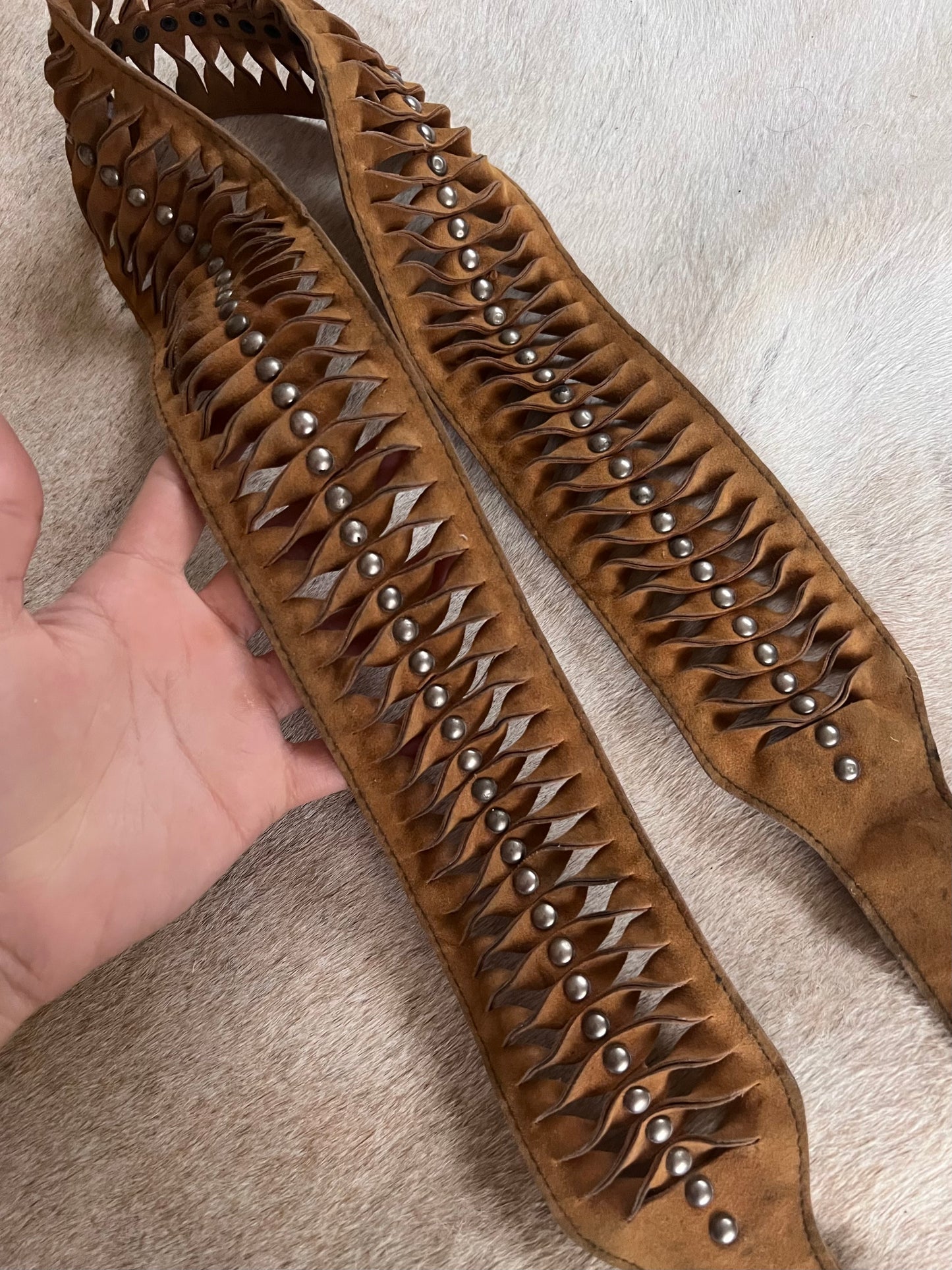 Leather suede studded belt