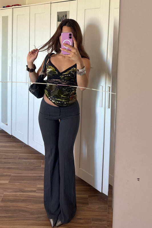Mid waist straight flare fit pants