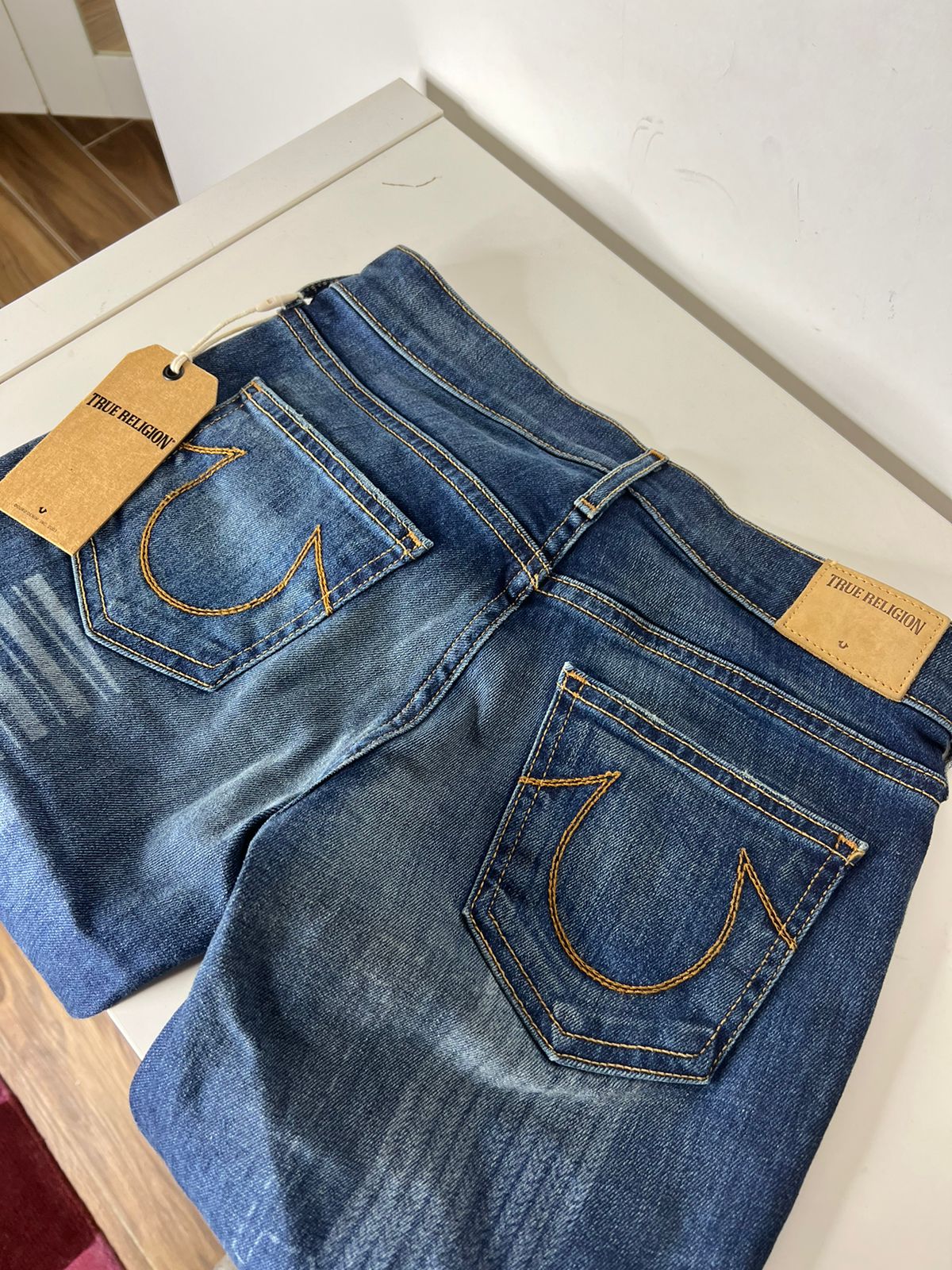 True Religion low waist cora straight patched jeans