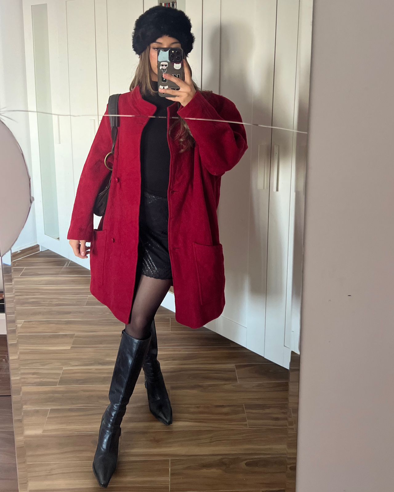 Vintage cherry red wool midi coat