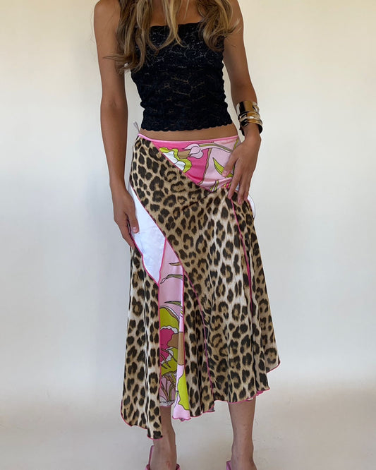 Leopard midi patchwork skirt