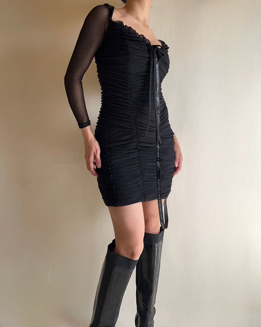 Club London mini ruched long sleeves fitted dress